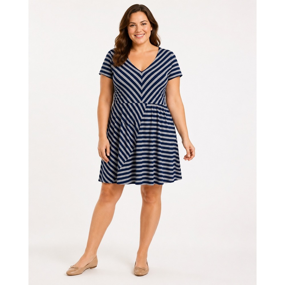 Torrid Dress Womens 2 18/20 2X Blue Gray Stripe Polyester Rayon Elastic Waist